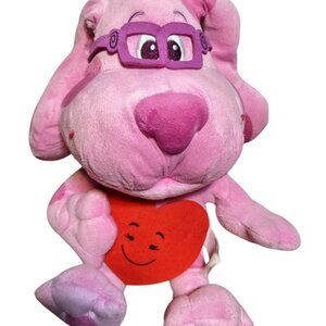 Blues Clues Magenta 14" Plush Pink Dog w/Felt Glasses & Heart Valentines Animal